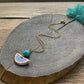Ceramic Folk Flower and Genuine Turquoise Charm Necklace