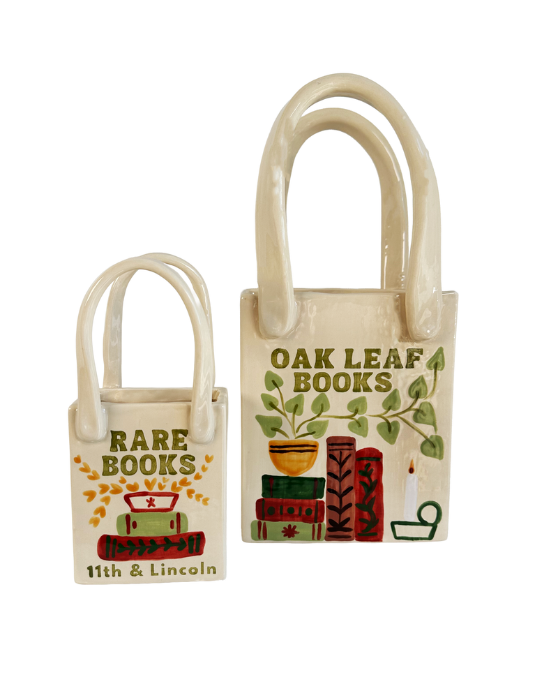 Book Shop Tote Bag Vase | Handpainted Artwork-zoom-