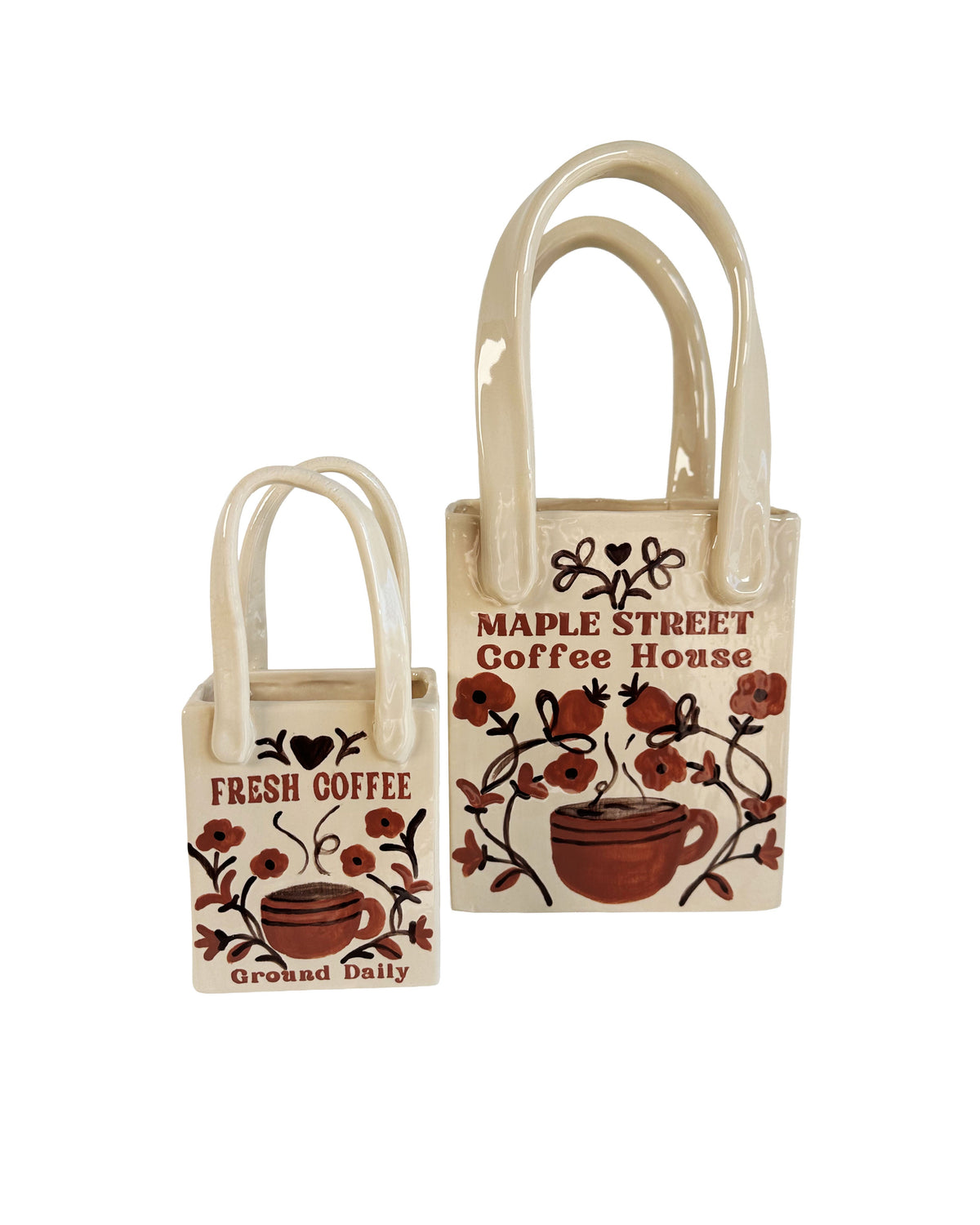 Coffee Shop Tote Bag Vase | Handpainted Artwork-1