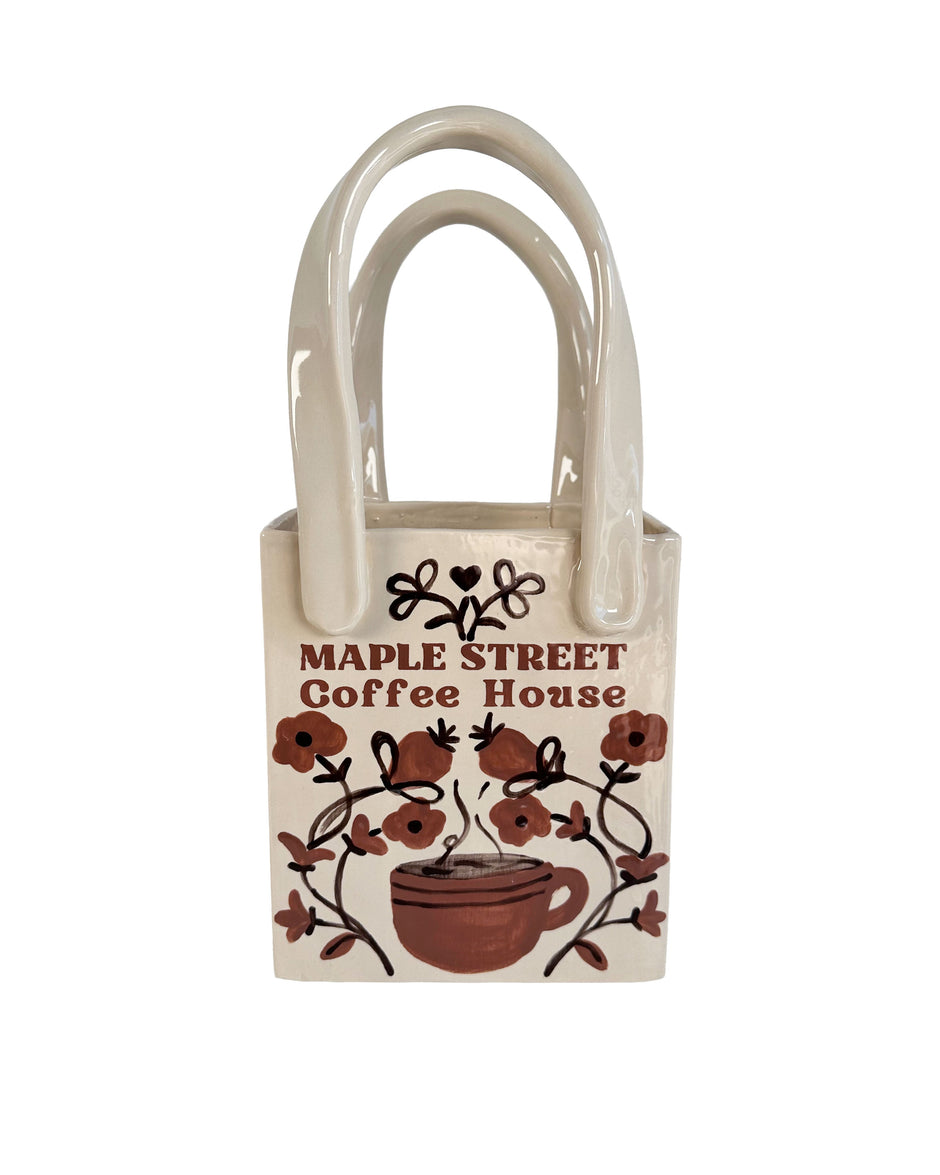 Coffee Shop Tote Bag Vase | Handpainted Artwork