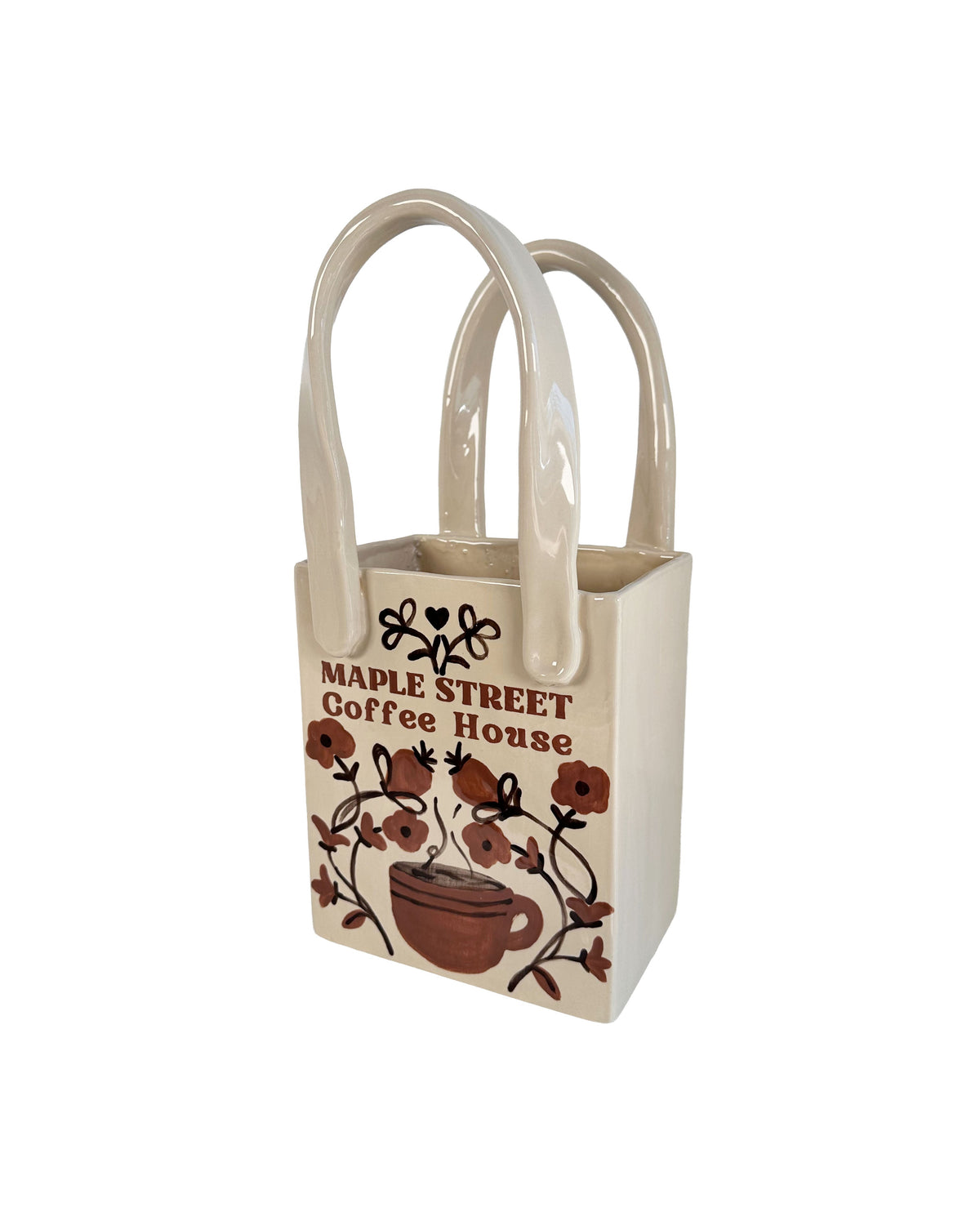 Coffee Shop Tote Bag Vase | Handpainted Artwork-zoom-4