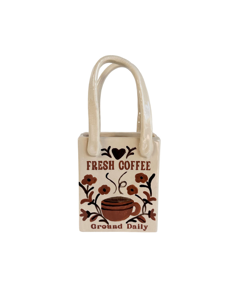 Coffee Shop Tote Bag Vase | Handpainted Artwork-zoom-