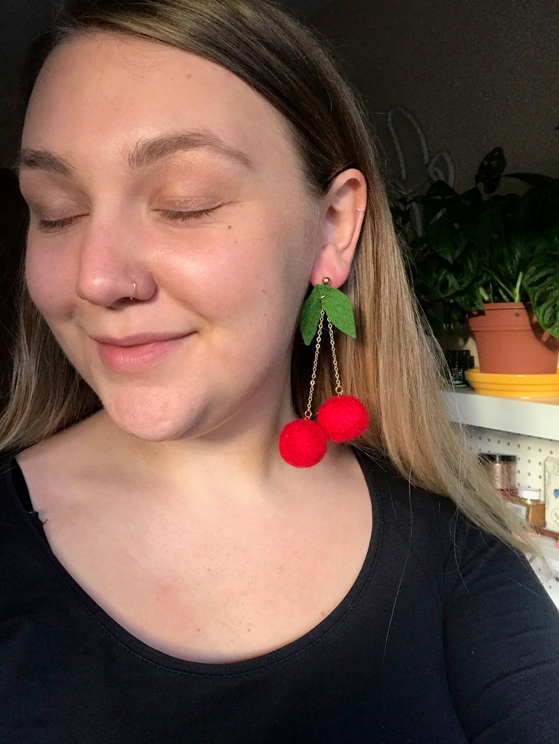 Maraschino  Cherry Felt Earring-zoom-