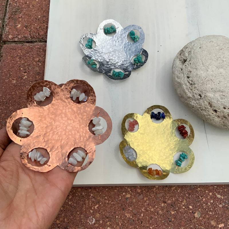 Hammered Metal Gemstone Ring Dish-zoom-