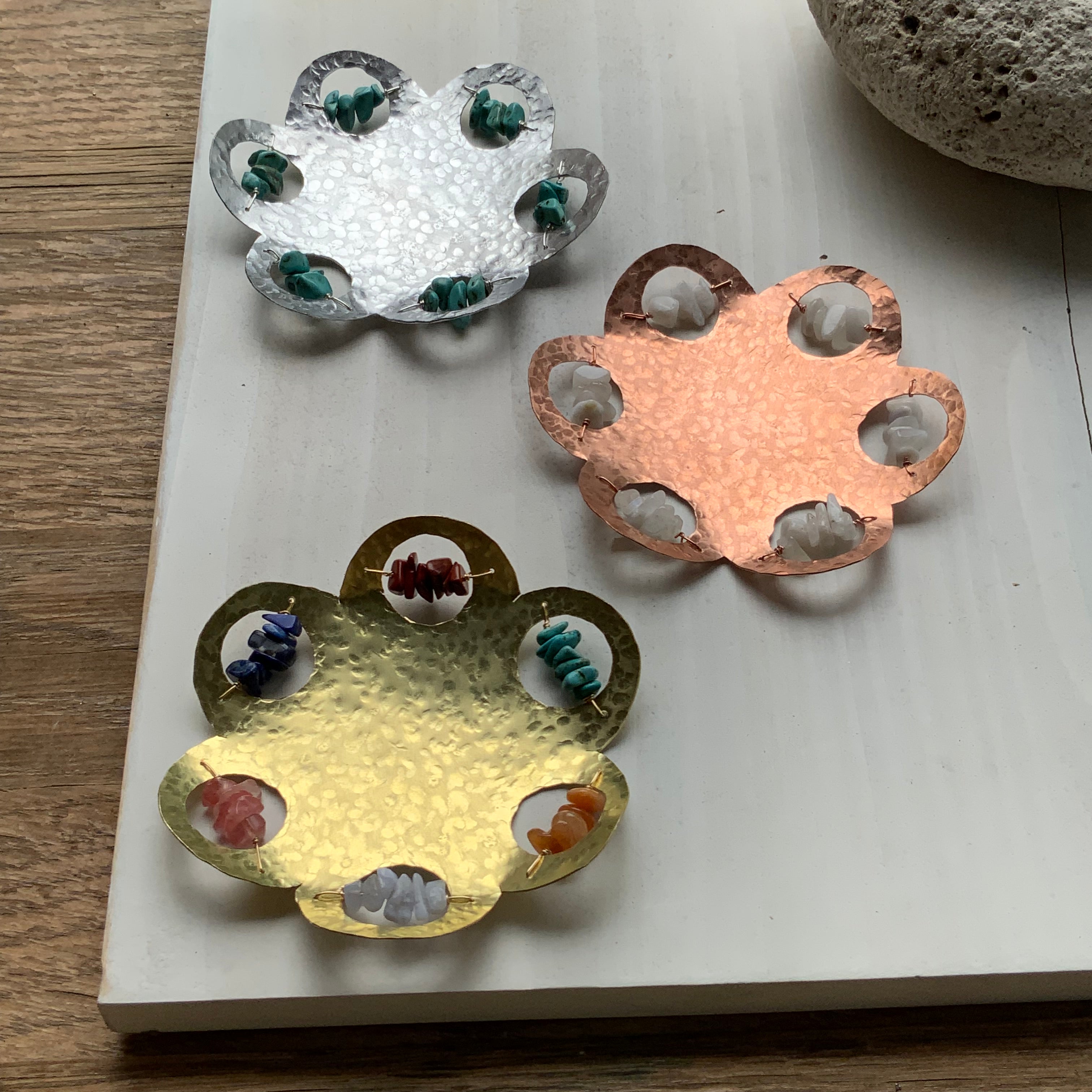 Hammered Metal Gemstone Ring Dish