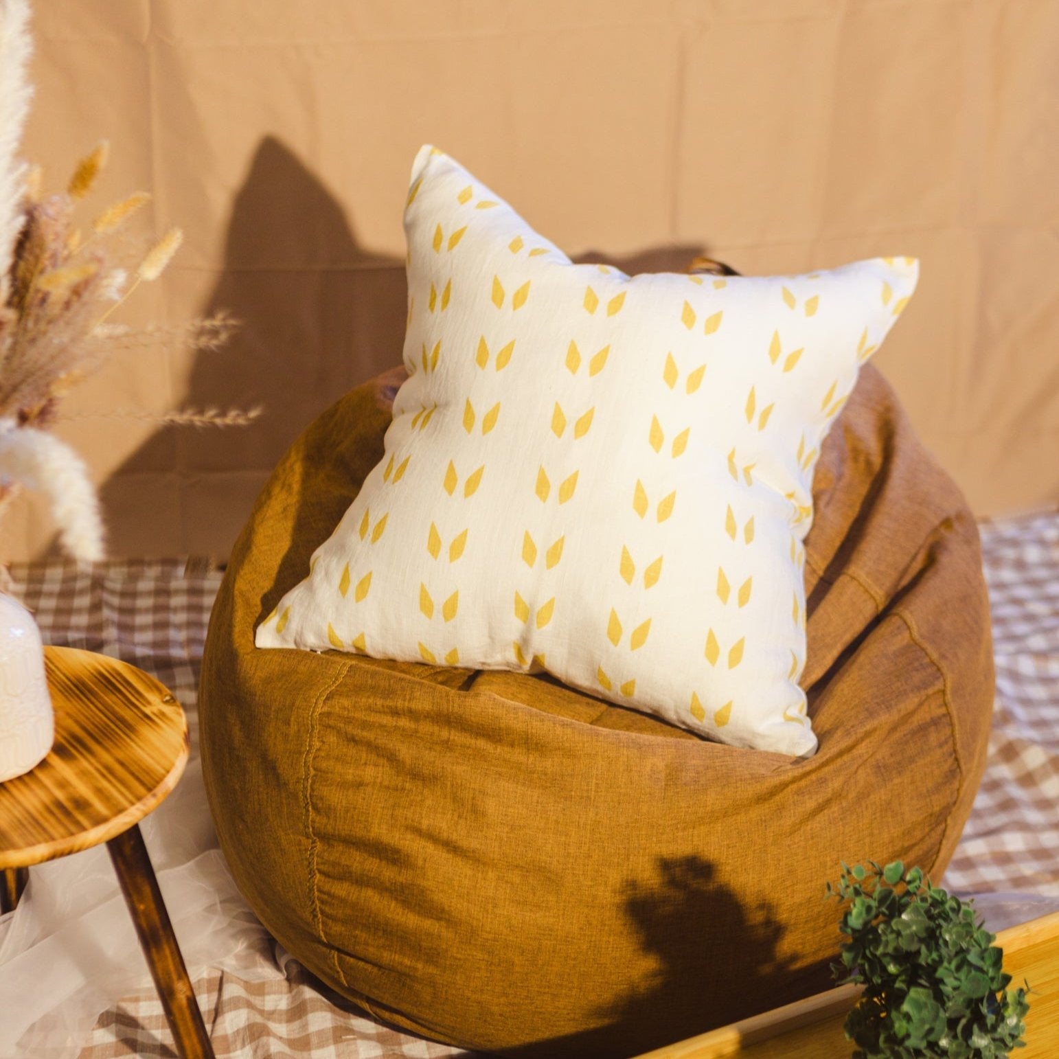 Terra Pure Linen Throw Pillow Cover – White Mustard