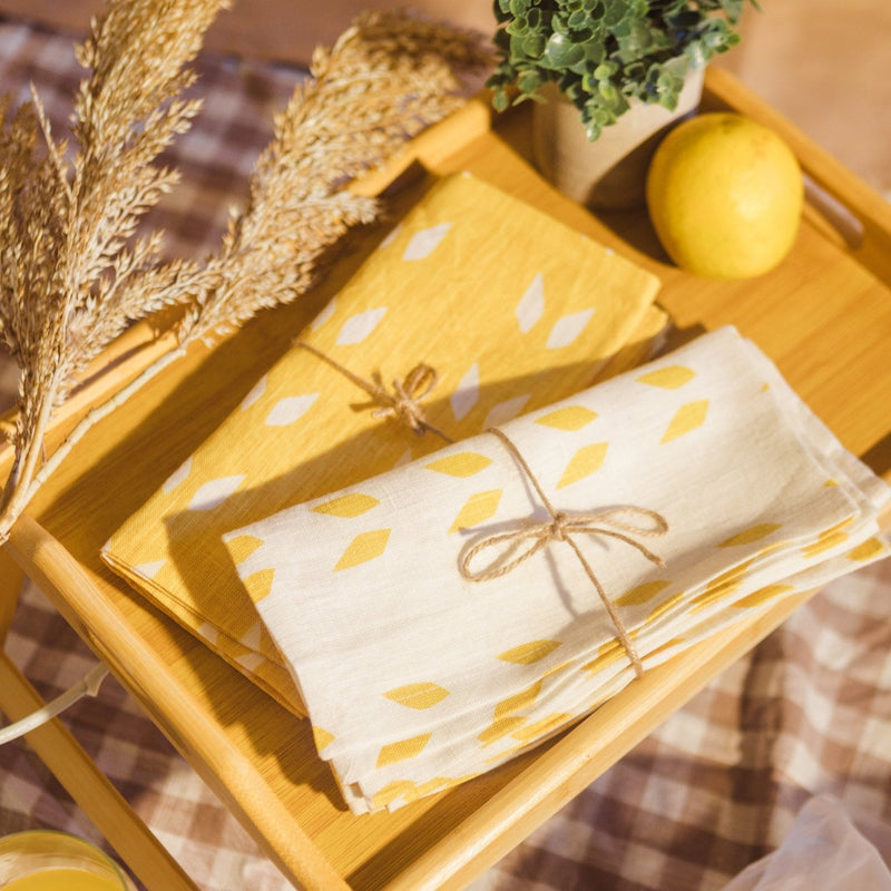 Terra – Pure Linen Table Napkins – Mustard White (Set of 2)-zoom-