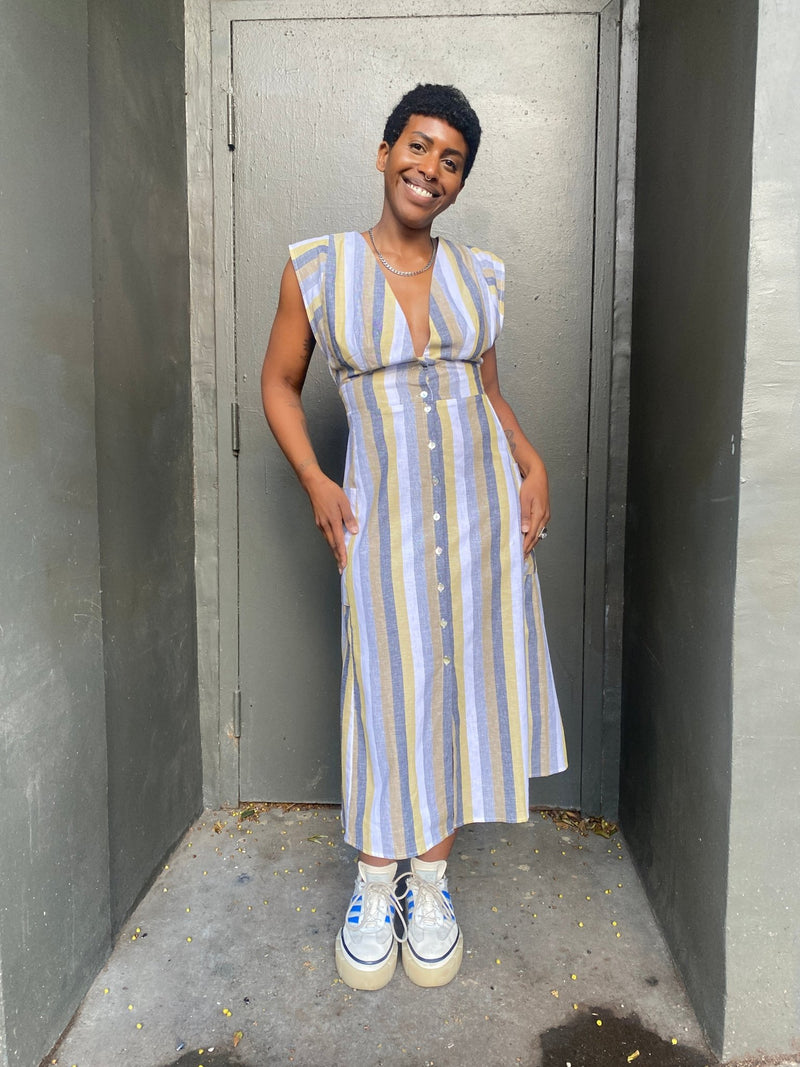 Penelope Dress in Linen Stripe-zoom-