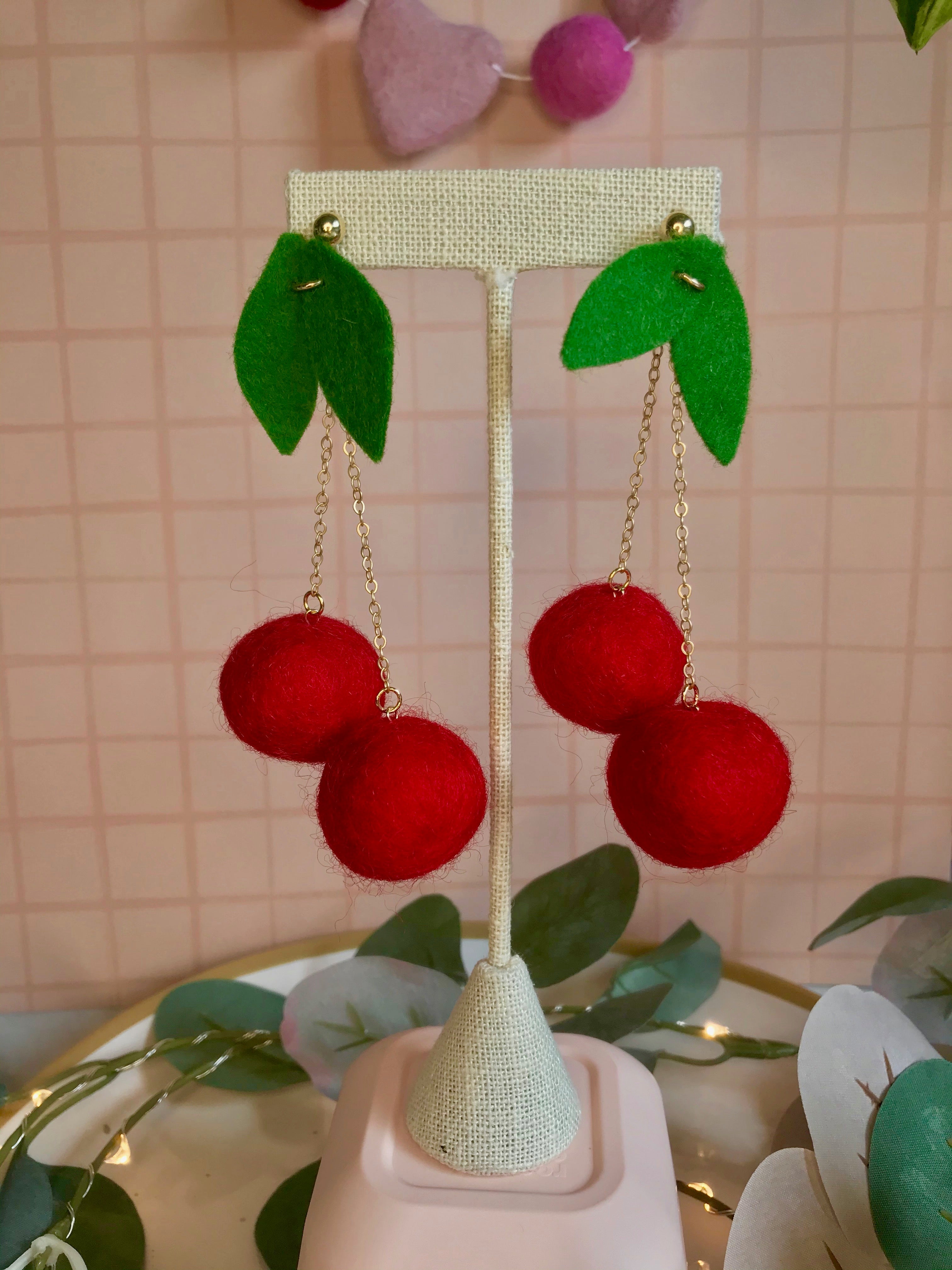 Maraschino  Cherry Felt Earring-zoom-3