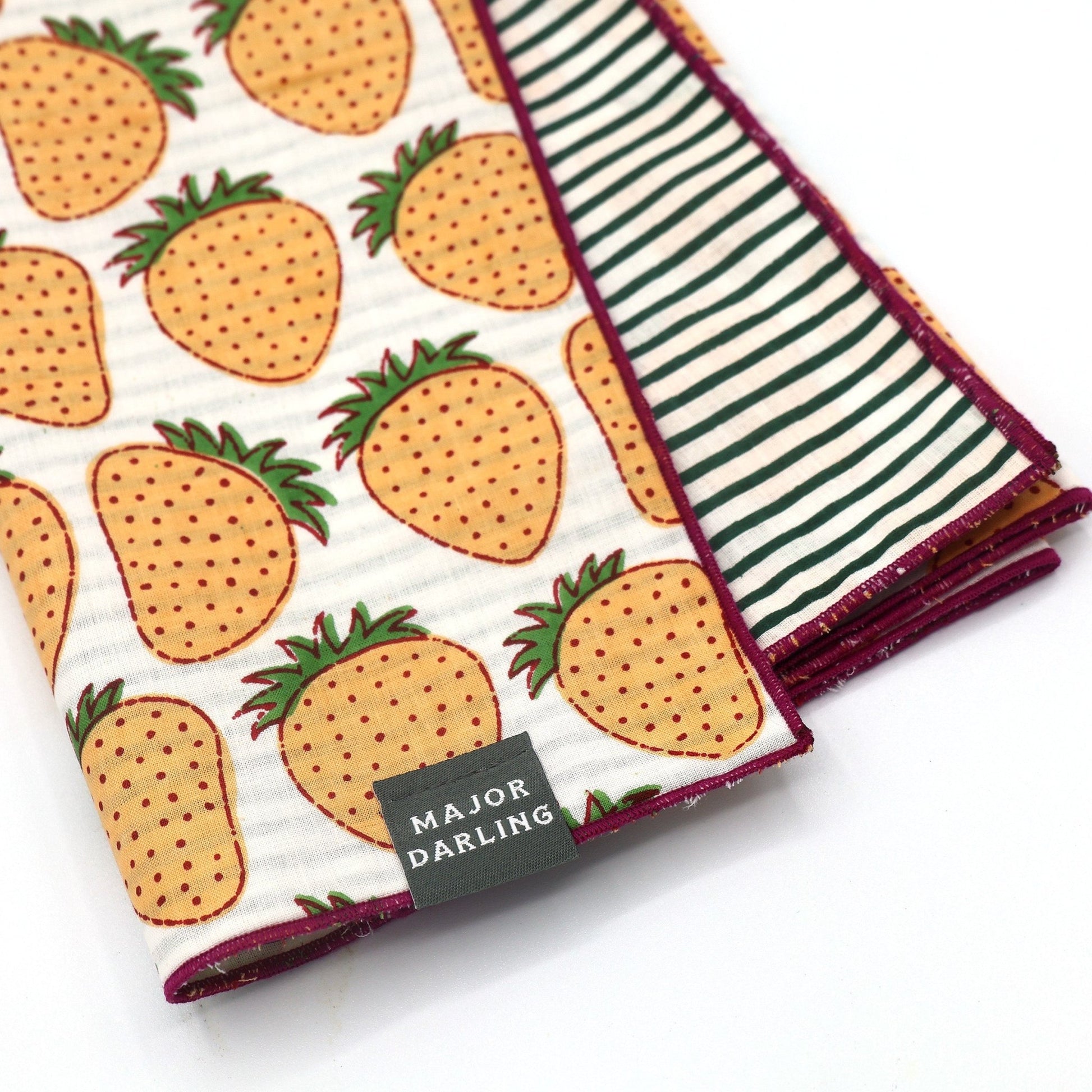 Reversible Dog Bandana | Yellow Strawberries & Stripes - Aware House