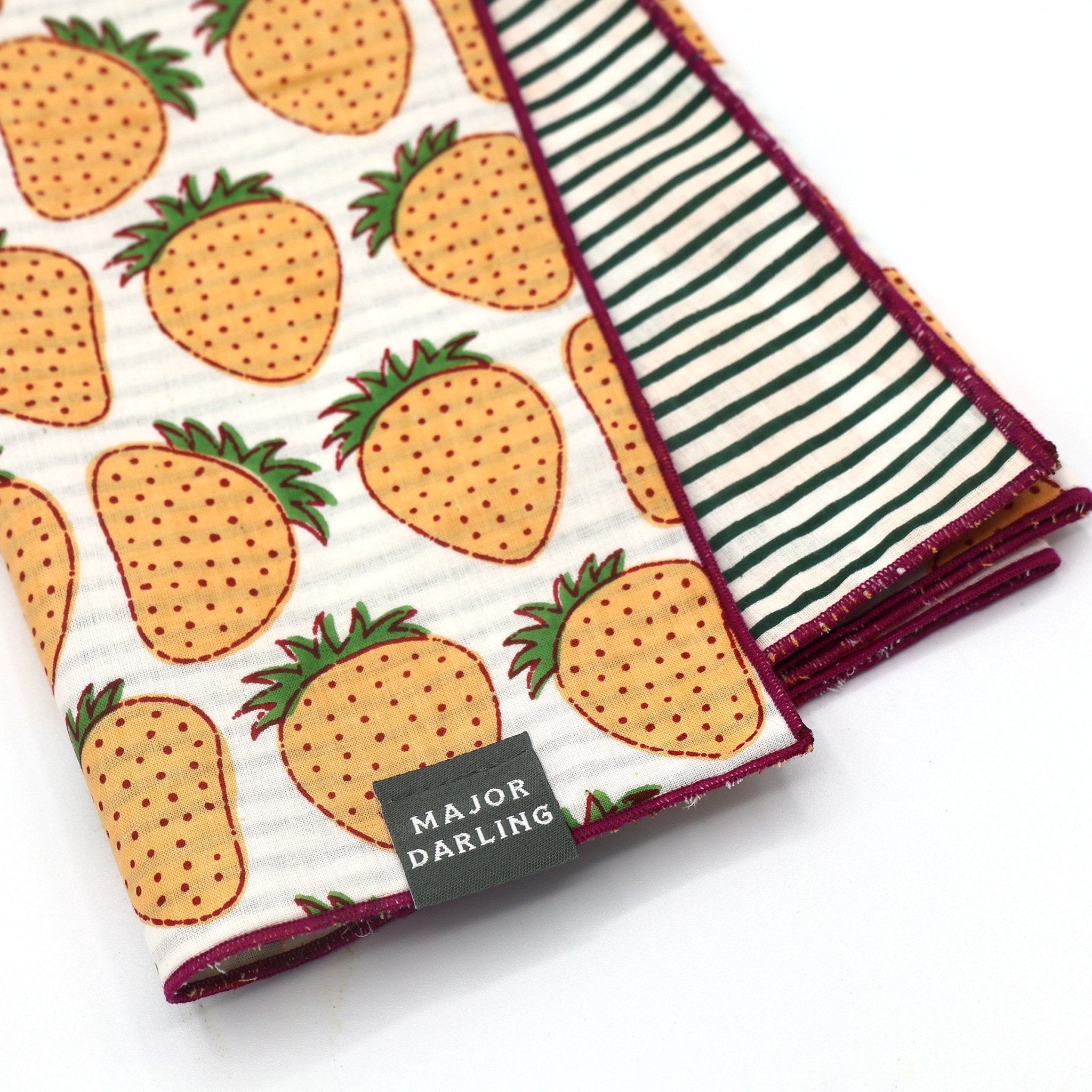 Reversible Dog Bandana | Yellow Strawberries & Stripes - Aware House