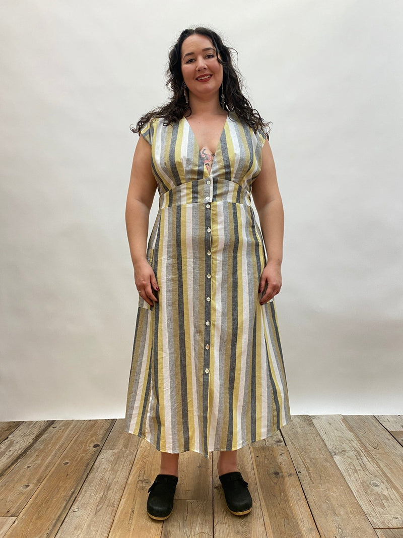 Penelope Dress in Linen Stripe-zoom-