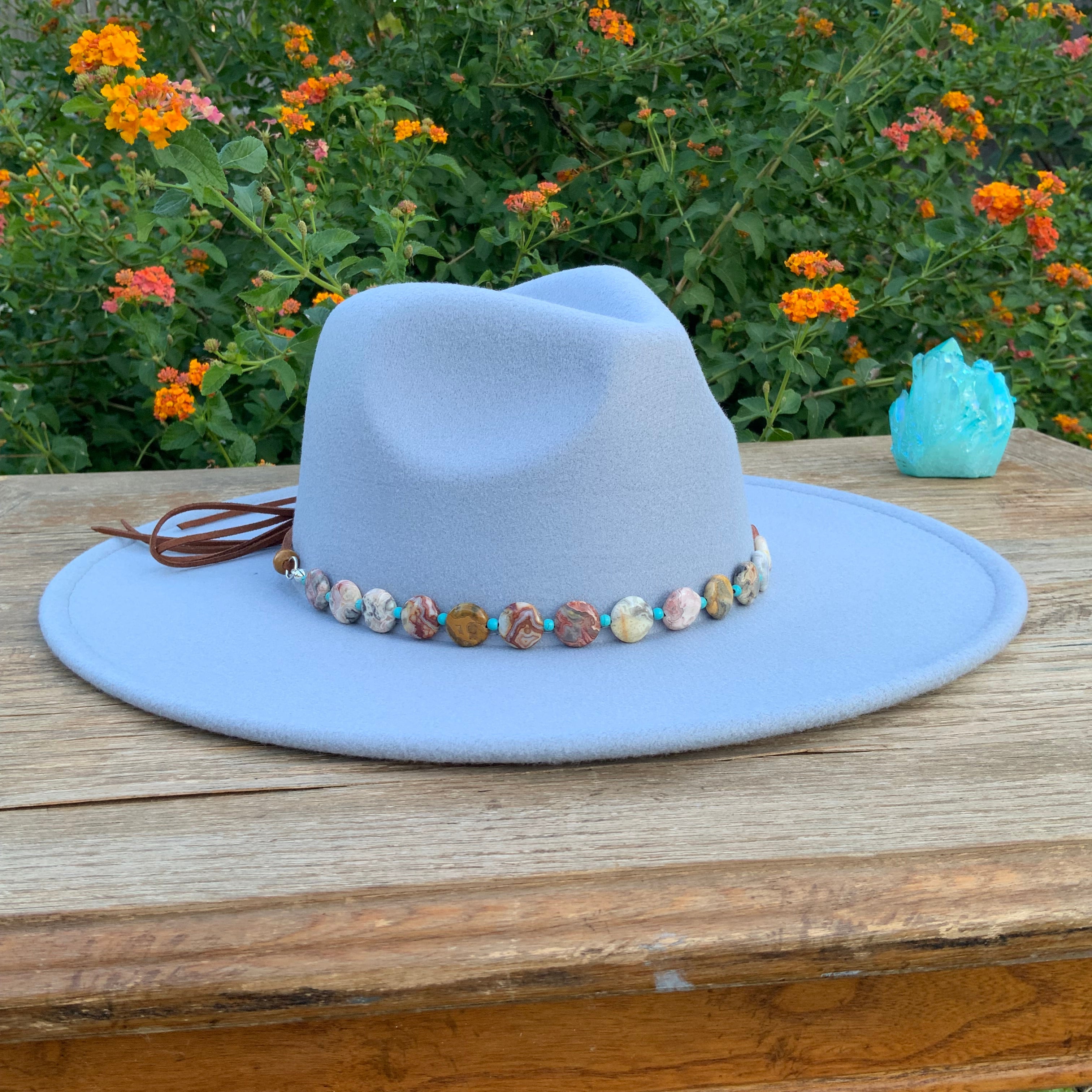 Crazy Lace Agate Hatband, Gemstone Hat Band-zoom-5