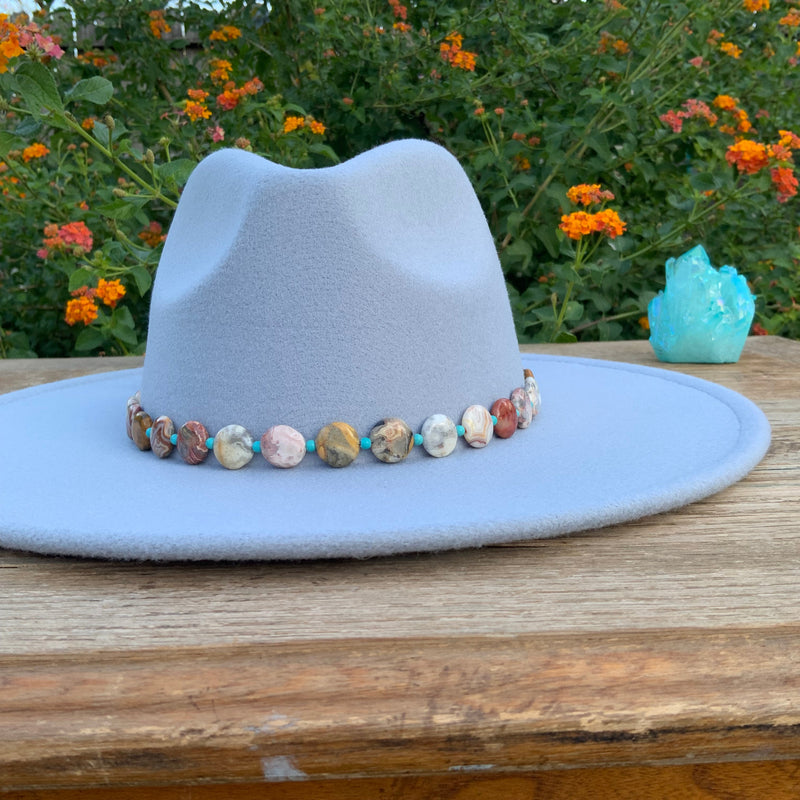 Crazy Lace Agate Hatband, Gemstone Hat Band-zoom-