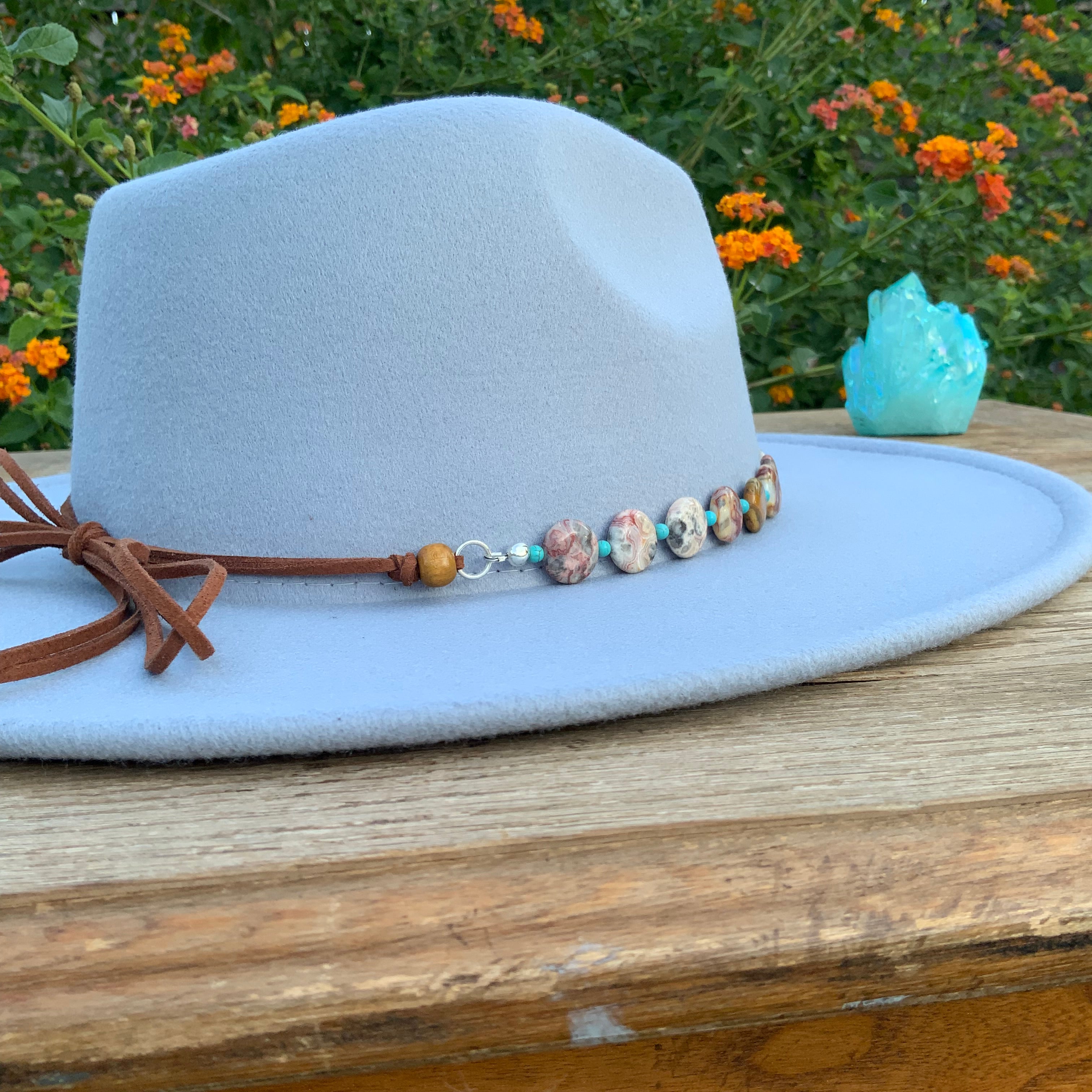 Crazy Lace Agate Hatband, Gemstone Hat Band-zoom-3