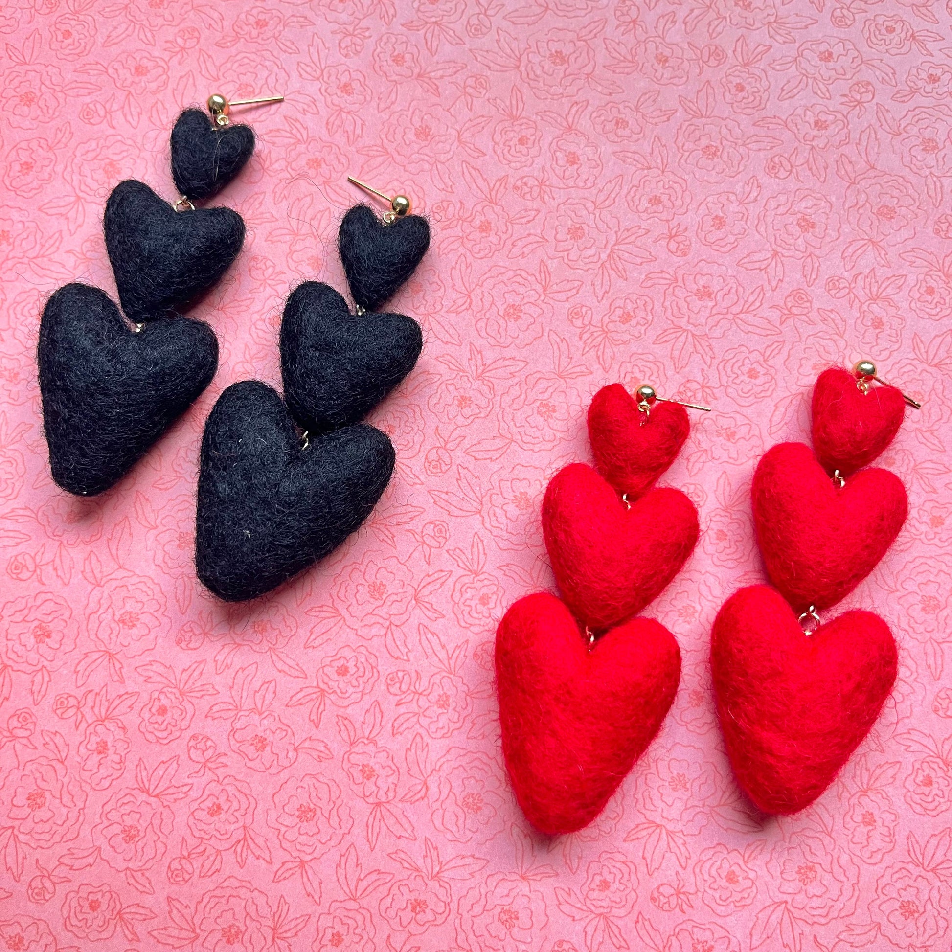 Three Tiered Heart Felt Dangle Earrings-3
