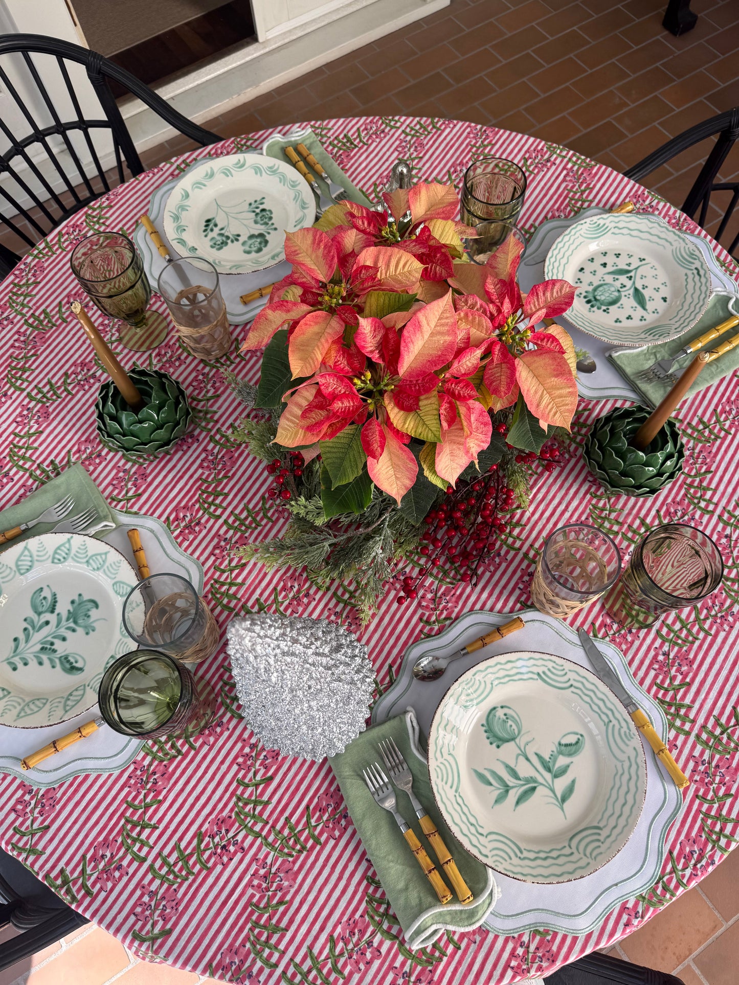 Nantucket Stripe Tablecloth in Holiday Pink