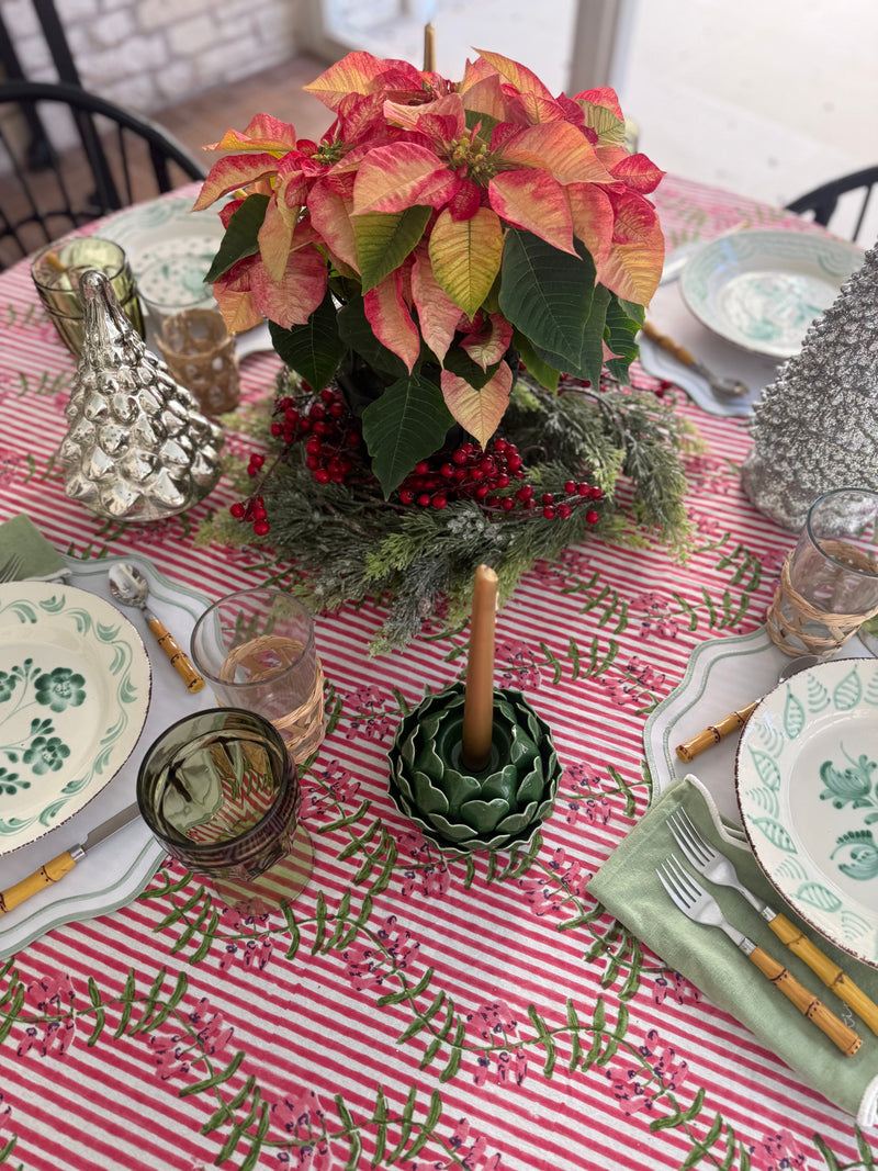 Nantucket Stripe Tablecloth in Holiday Pink-zoom-
