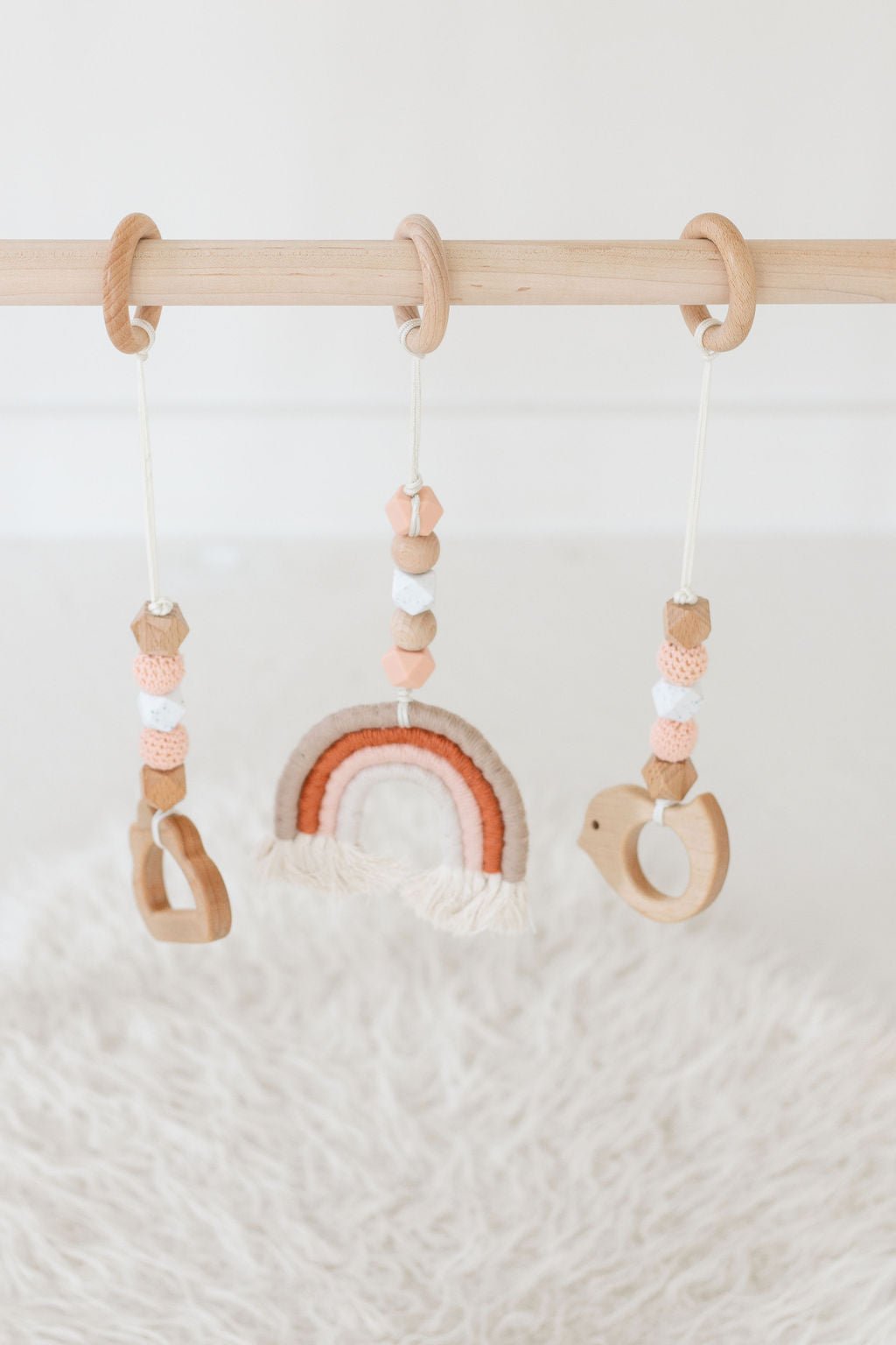 Rainbow Hanging Baby Gym Toys | Cotton & Wooden Activity Toy Set - Aware House
