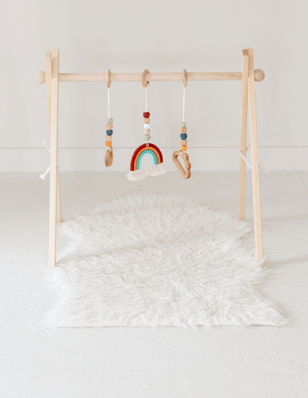 Rainbow Hanging Baby Gym Toys | Cotton & Wooden Activity Toy Set - Aware House