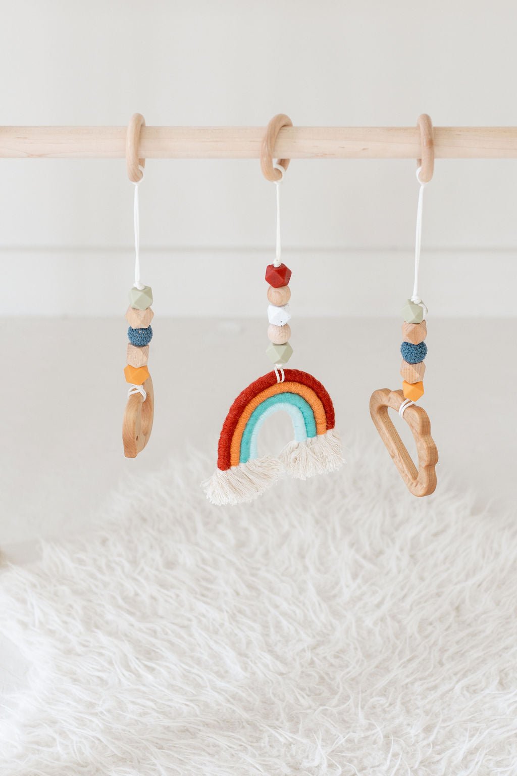Rainbow Hanging Baby Gym Toys | Cotton & Wooden Activity Toy Set - Aware House