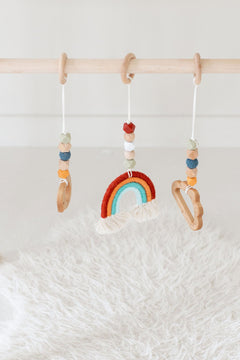 Rainbow Hanging Baby Gym Toys | Cotton & Wooden Activity Toy Set - Aware House