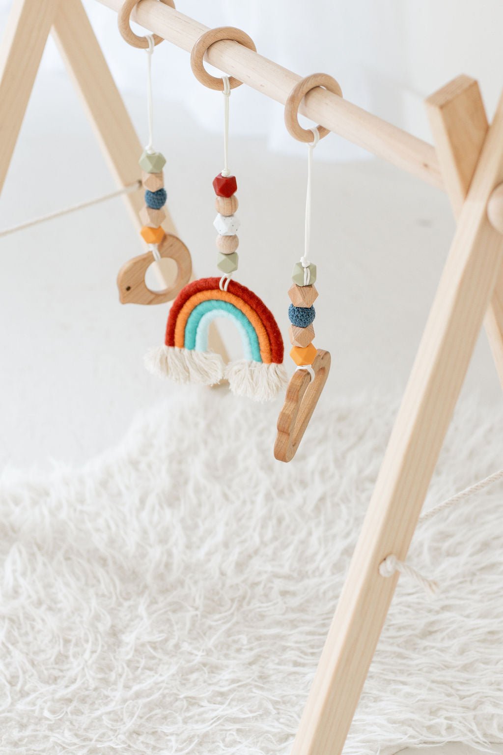 Rainbow Hanging Baby Gym Toys | Cotton & Wooden Activity Toy Set - Aware House