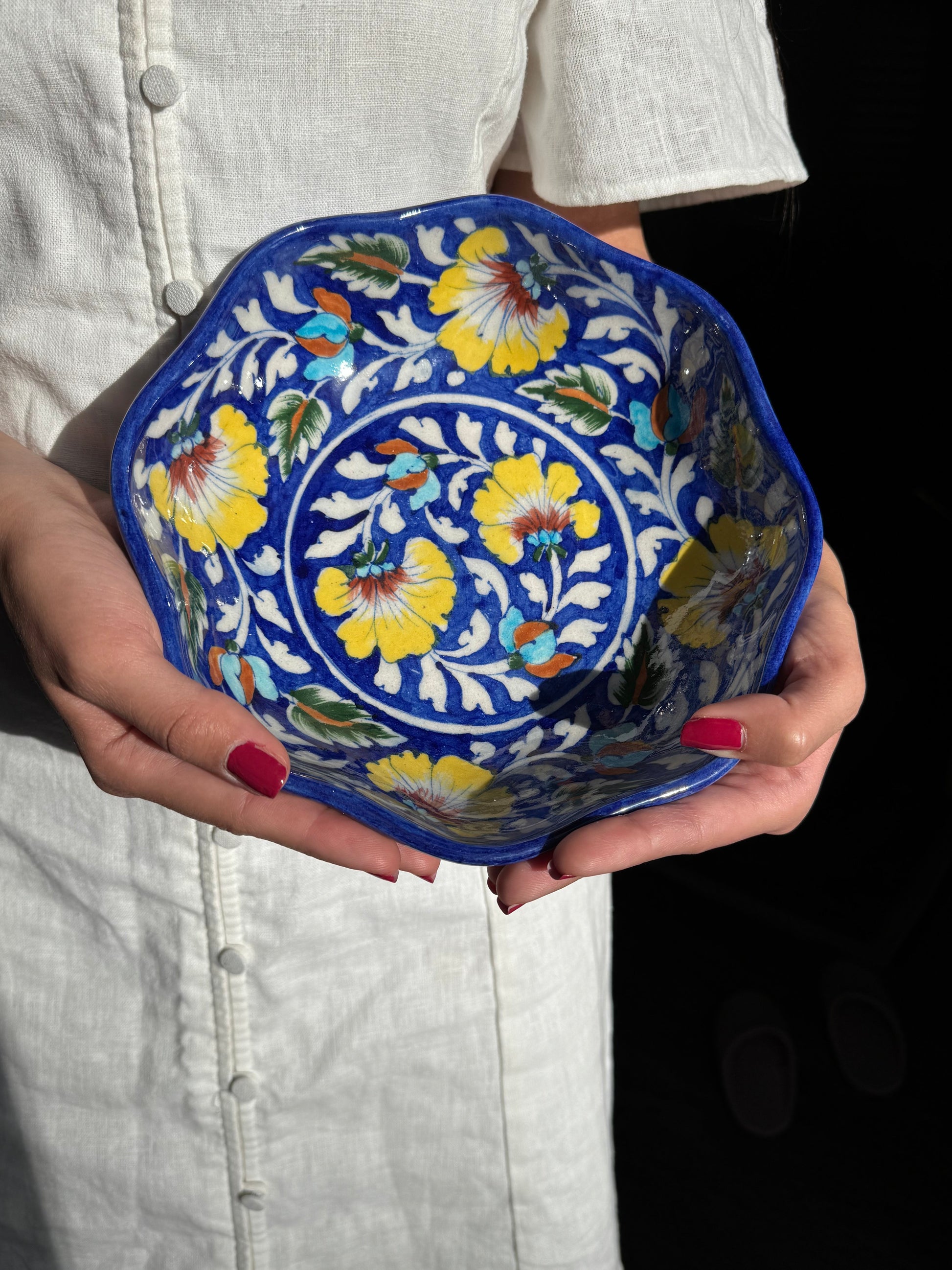 Terra Handmade Bowls | Blue Pottery Hand-Painted Serving Bowl-3