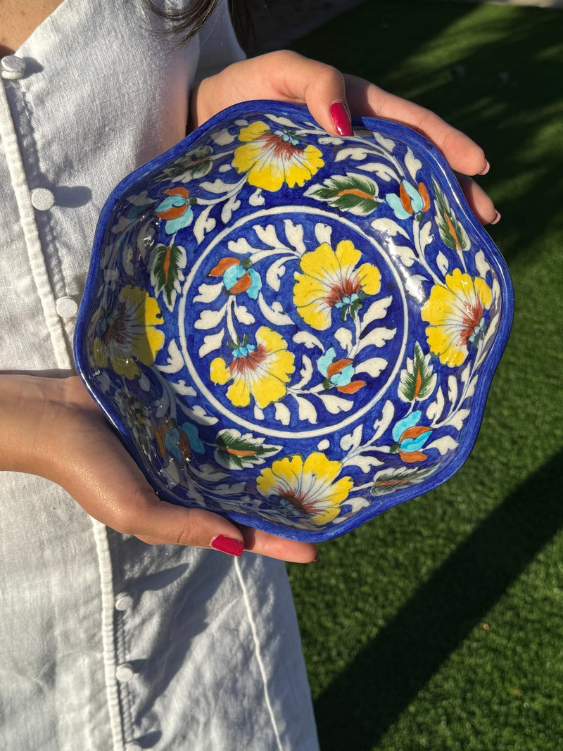 Terra Handmade Bowls | Blue Pottery Hand-Painted Serving Bowl-zoom-