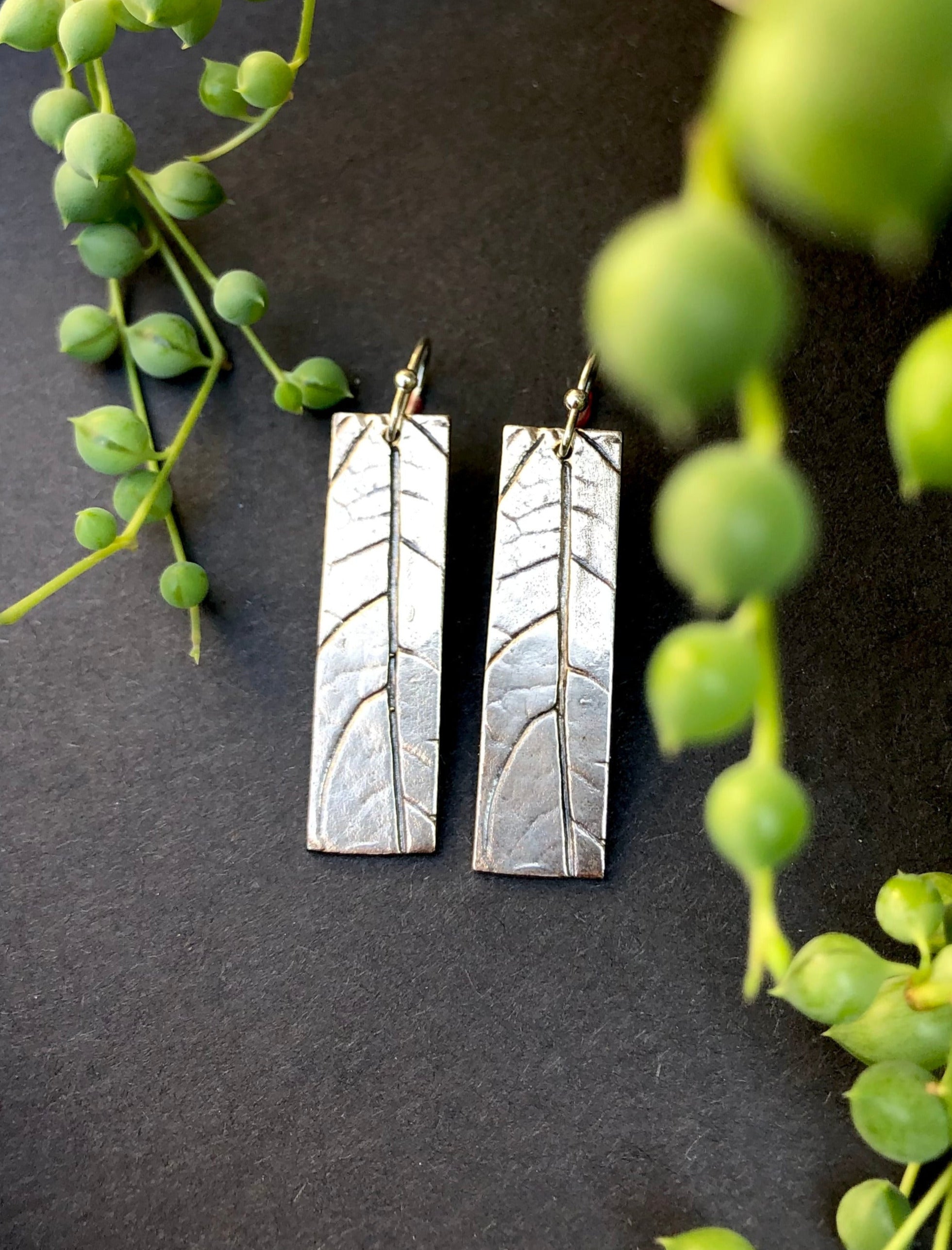 Leaf Rectangle Earrings | Recycled Sterling Silver-zoom-5