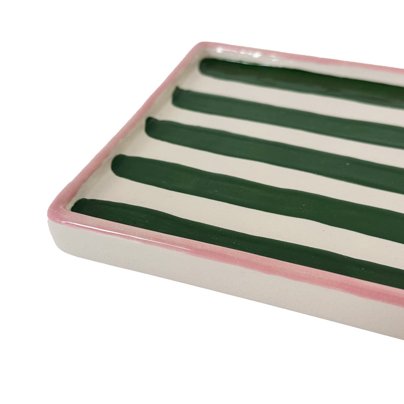 Striped Low Profile Tray in Pink & Green-zoom-