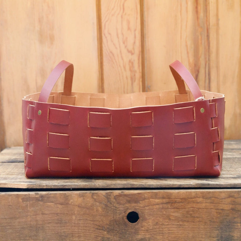Large Leather Woven Basket | USA Made-zoom-