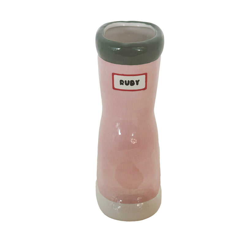 Multicolor Rainboot Vase in Pink-zoom-