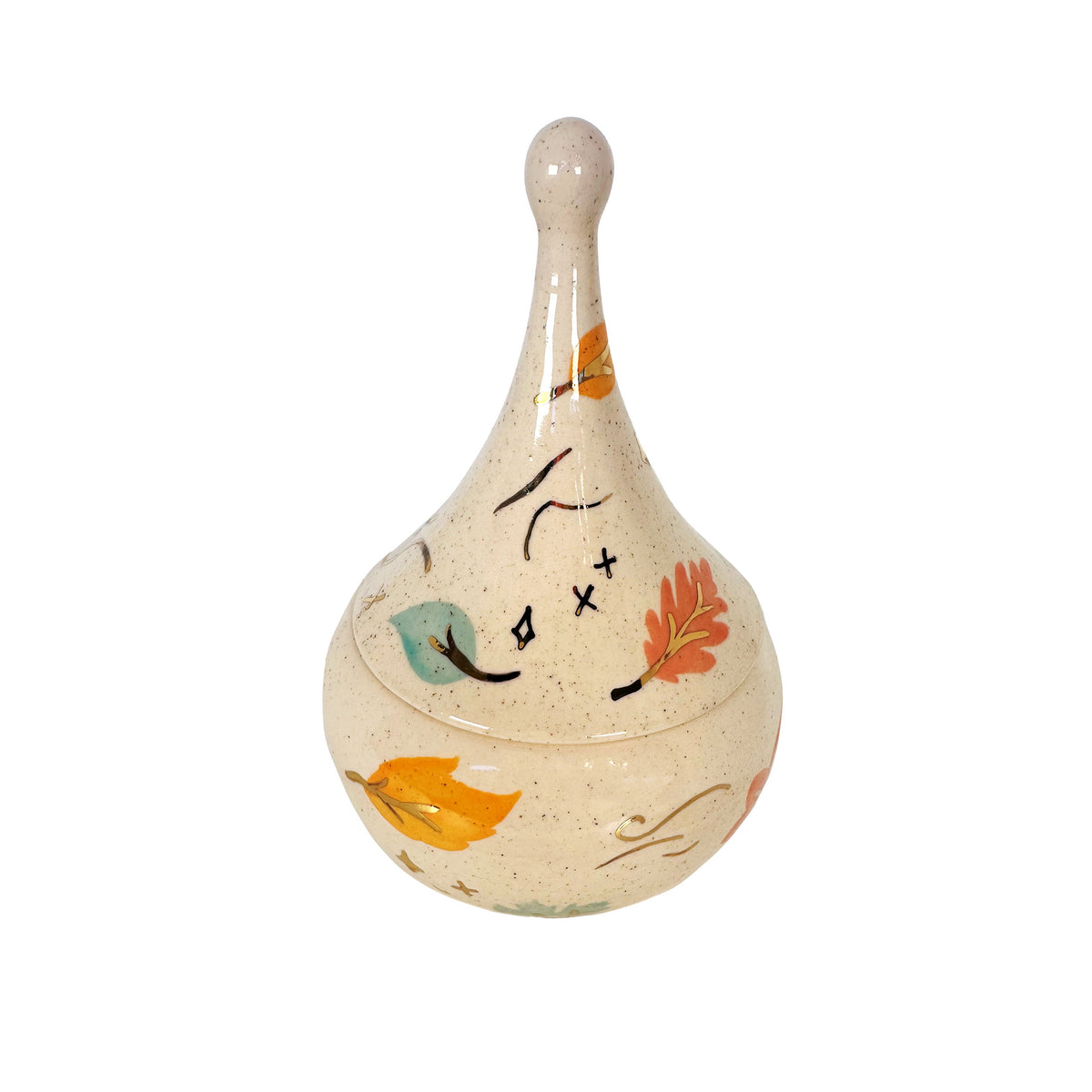 Wind & Leaves Speckled Teardrop Jar with 22k Gold Accents-5