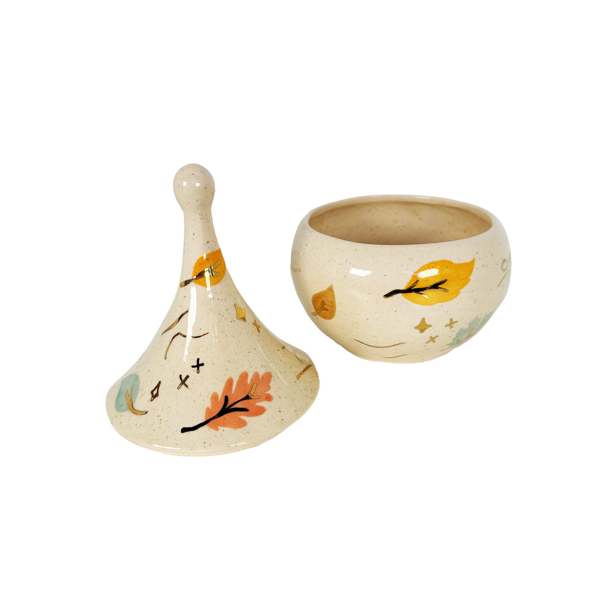 Wind & Leaves Speckled Teardrop Jar with 22k Gold Accents-zoom-8