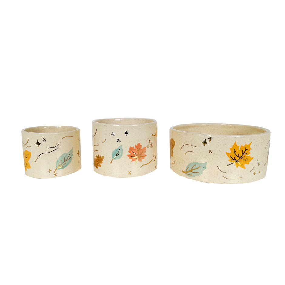Wind & Leaves Speckled Vases with 22k Gold Accents and Optional Hand Poured Candle