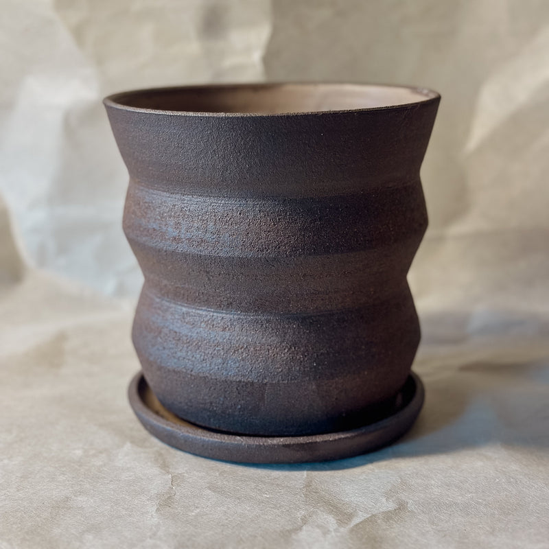 6" Angled Dark Brown Planter with Saucer and Drainage-zoom-