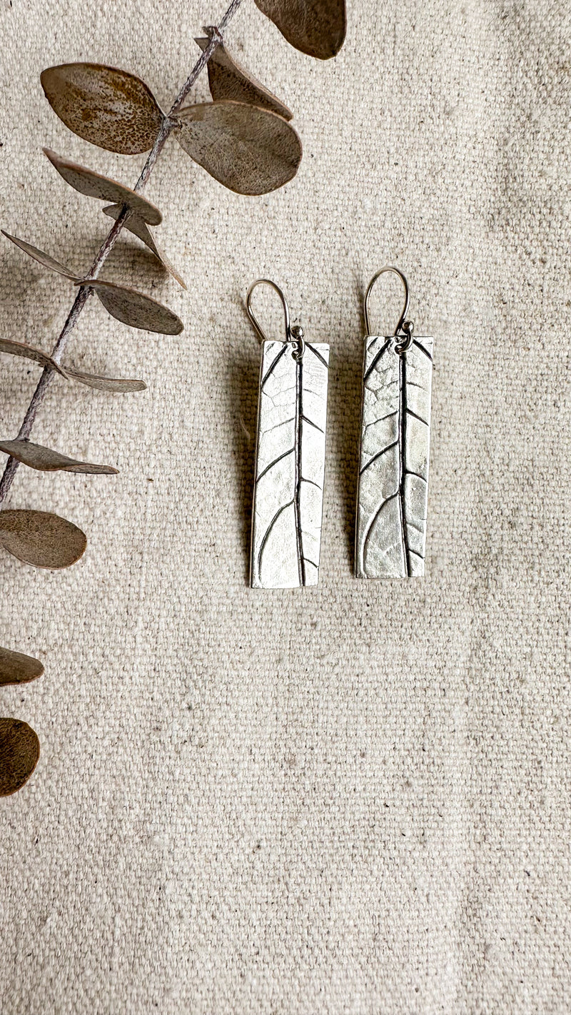 Leaf Rectangle Earrings | Recycled Sterling Silver-zoom-