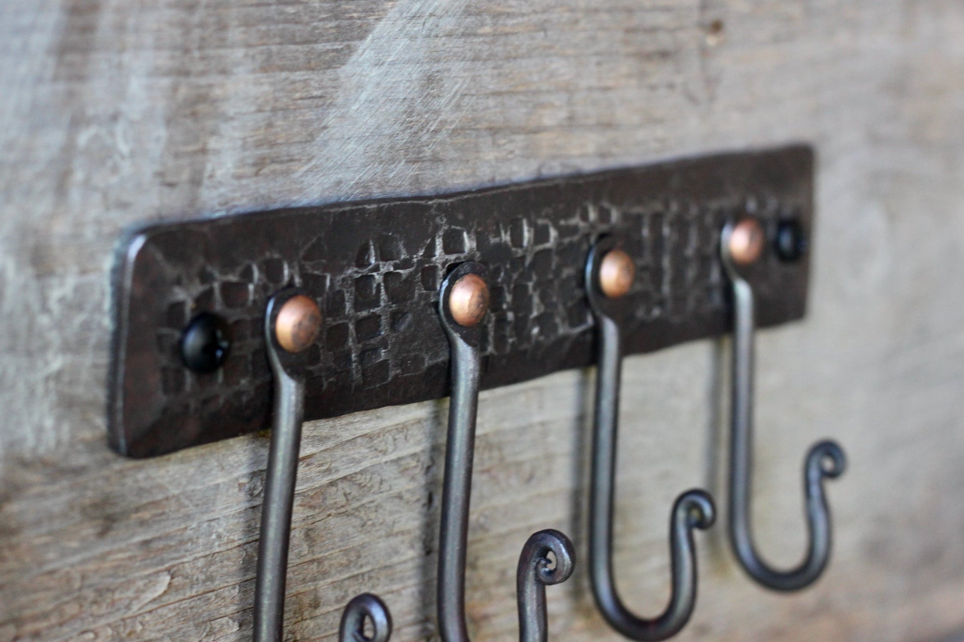 Hand Forged Hook Rack | Webbed Texture Key & Coat Rack-4