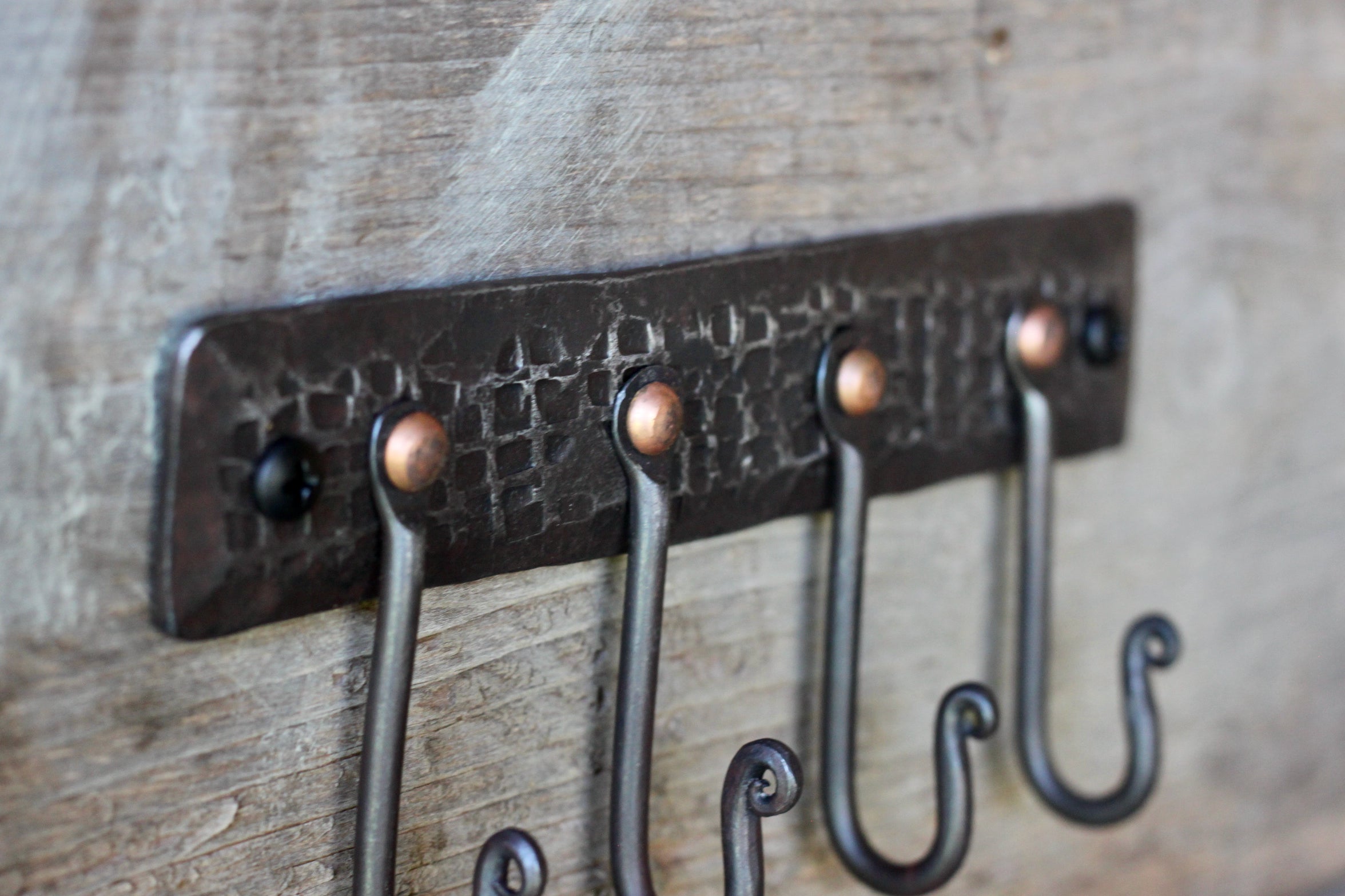 Hand Forged Hook Rack | Webbed Texture Key & Coat Rack-zoom-4