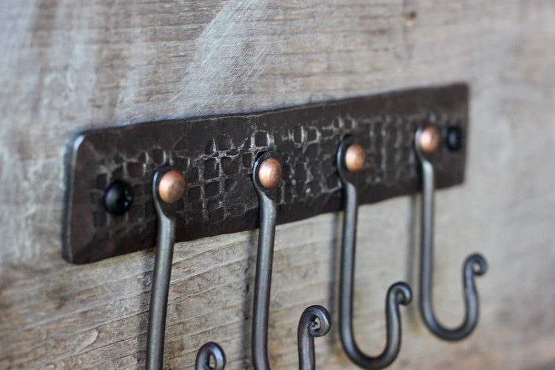 Hand Forged Hook Rack | Webbed Texture Key & Coat Rack-zoom-