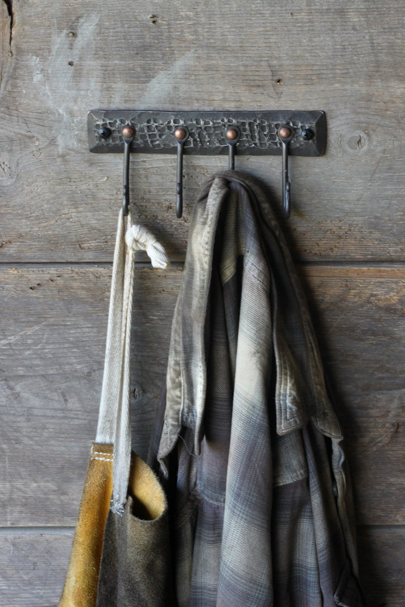 Hand Forged Hook Rack | Webbed Texture Key & Coat Rack-zoom-