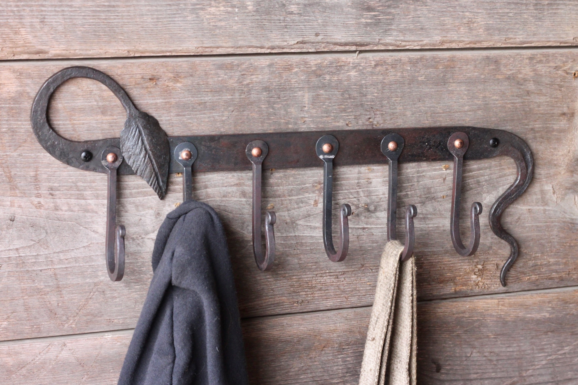 Hand Forged Coat Rack | Organic Leaf & Vine Wall Rack (5 Hooks)-zoom-1