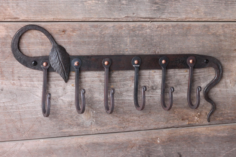 Hand Forged Coat Rack | Organic Leaf & Vine Wall Rack (5 Hooks)-zoom-