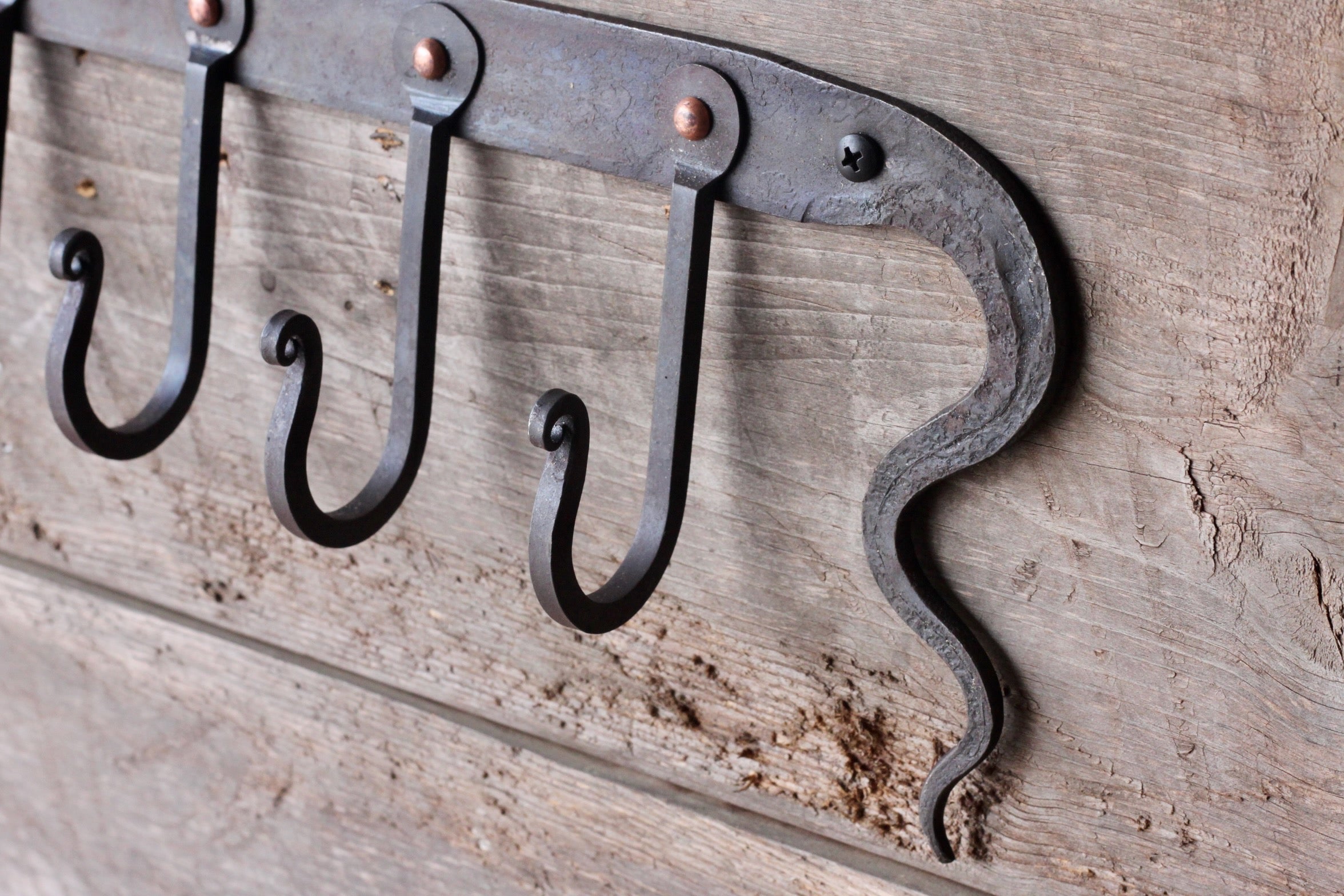 Hand Forged Coat Rack | Organic Leaf & Vine Wall Rack (5 Hooks)-zoom-5