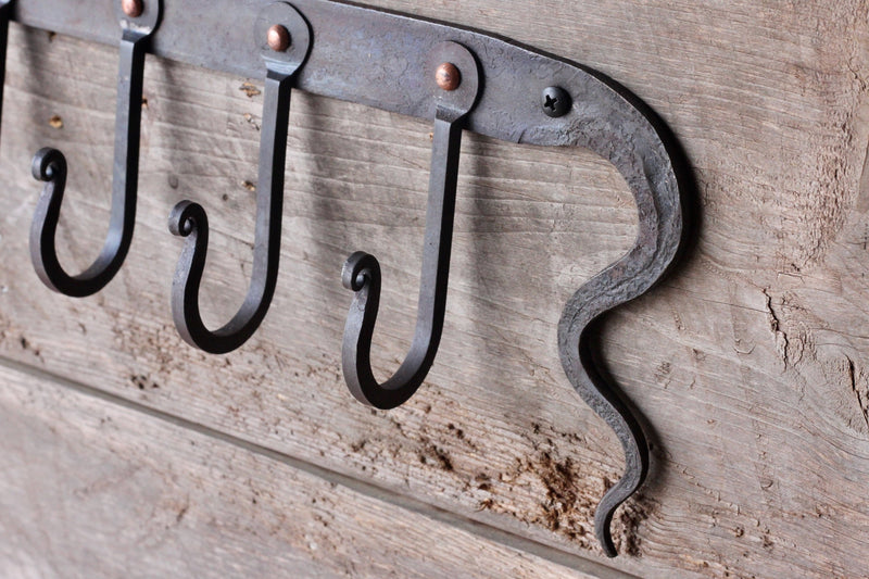 Hand Forged Coat Rack | Organic Leaf & Vine Wall Rack (5 Hooks)-zoom-