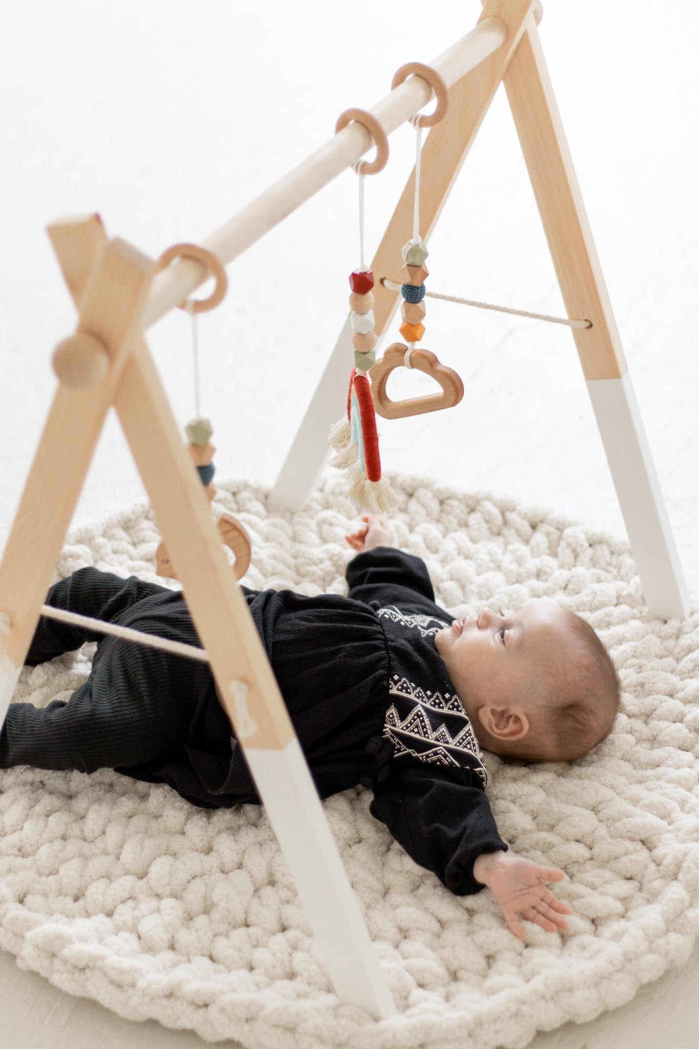 Rainbow Hanging Baby Gym Toys | Cotton & Wooden Activity Toy Set - Aware House