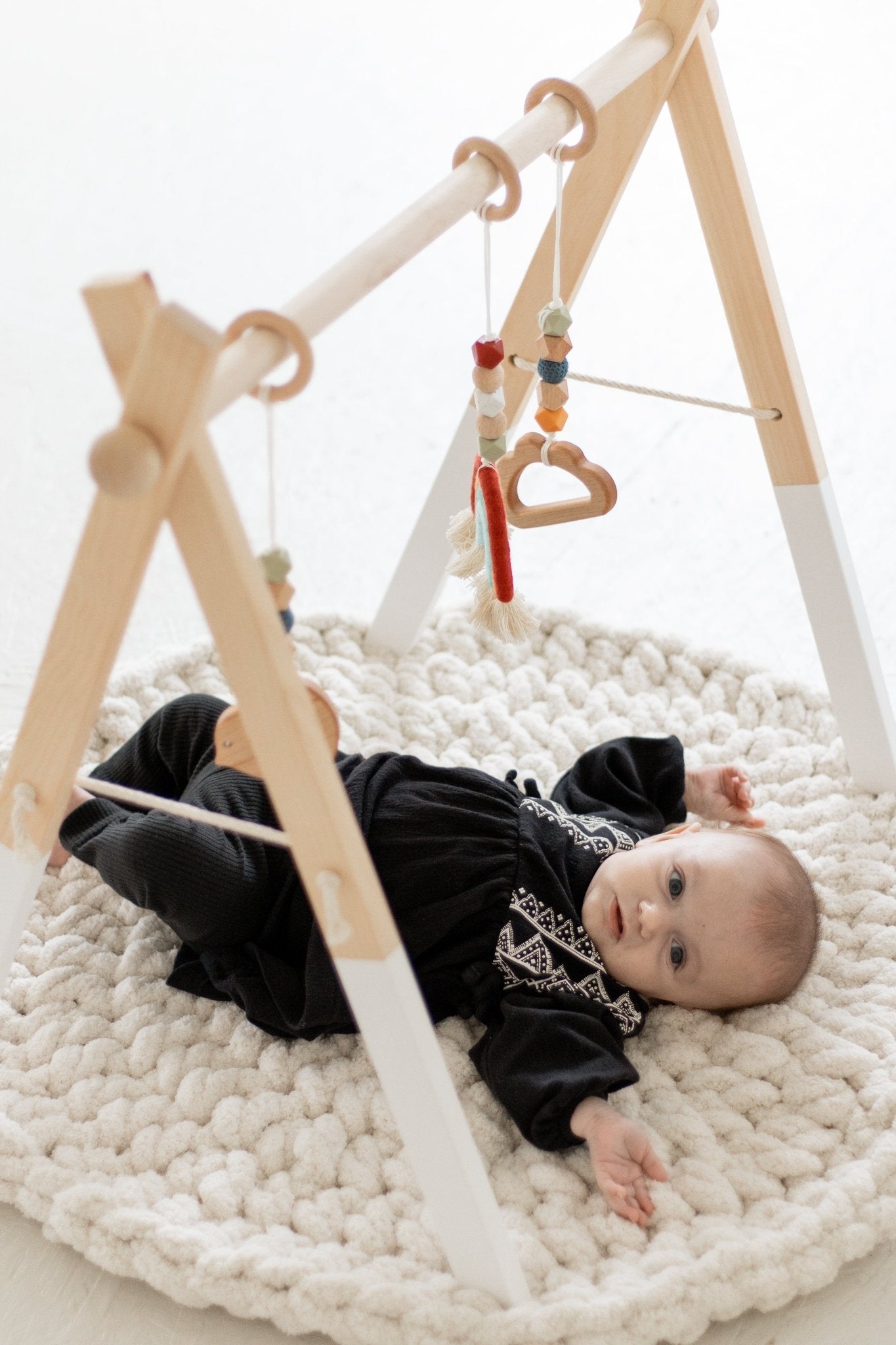 Rainbow Hanging Baby Gym Toys | Cotton & Wooden Activity Toy Set - Aware House