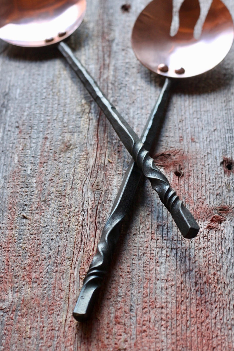Hand Forged Copper Salad Tongs | Steel & Copper Serving Utensils-zoom-