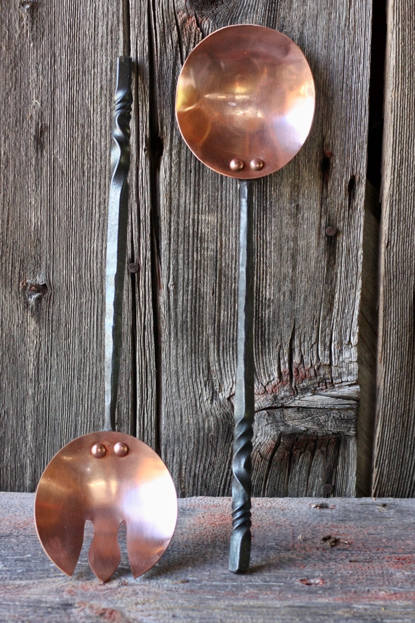 Hand Forged Copper Salad Tongs | Steel & Copper Serving Utensils - Aware House